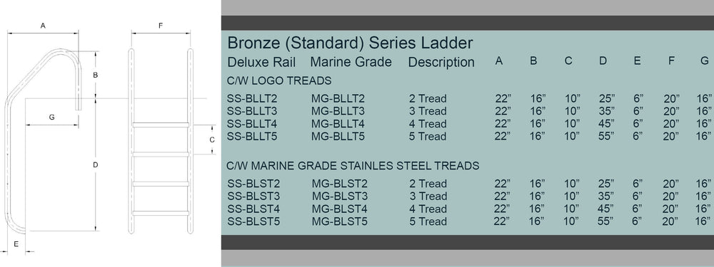 Bronze Northern Stainless steel (304L) marine grade - Ladder for Inground Pool