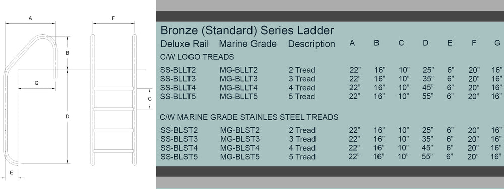 Bronze Northern Stainless steel (316L) marine grade - Ladder for Inground Pool