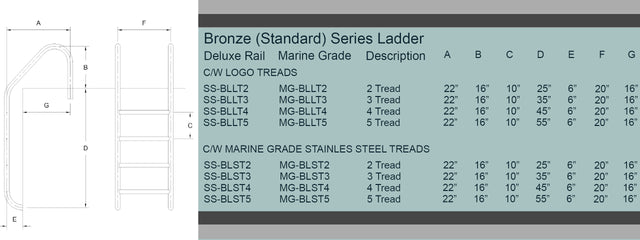 Bronze Northern Stainless steel (316L) marine grade - Ladder for Inground Pool