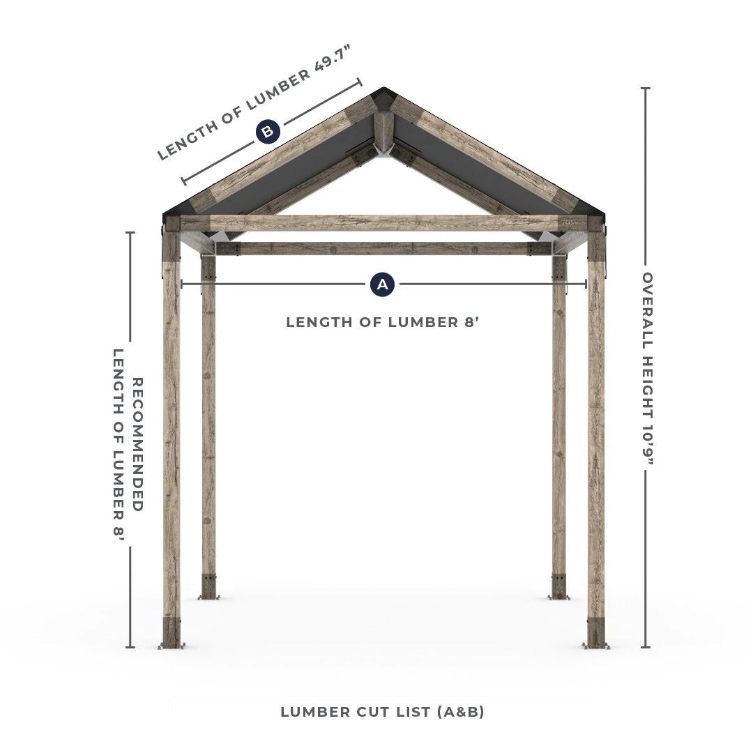 Single GRID 30 8'X8' Pergola Kit with Water Repellent Canvas for 4x4 Wooden Posts