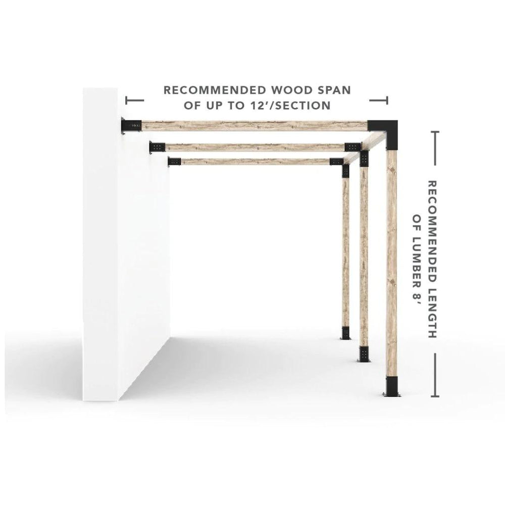 Any Size Double Wall Mount Pergola Kit for 4x4 Wood Posts